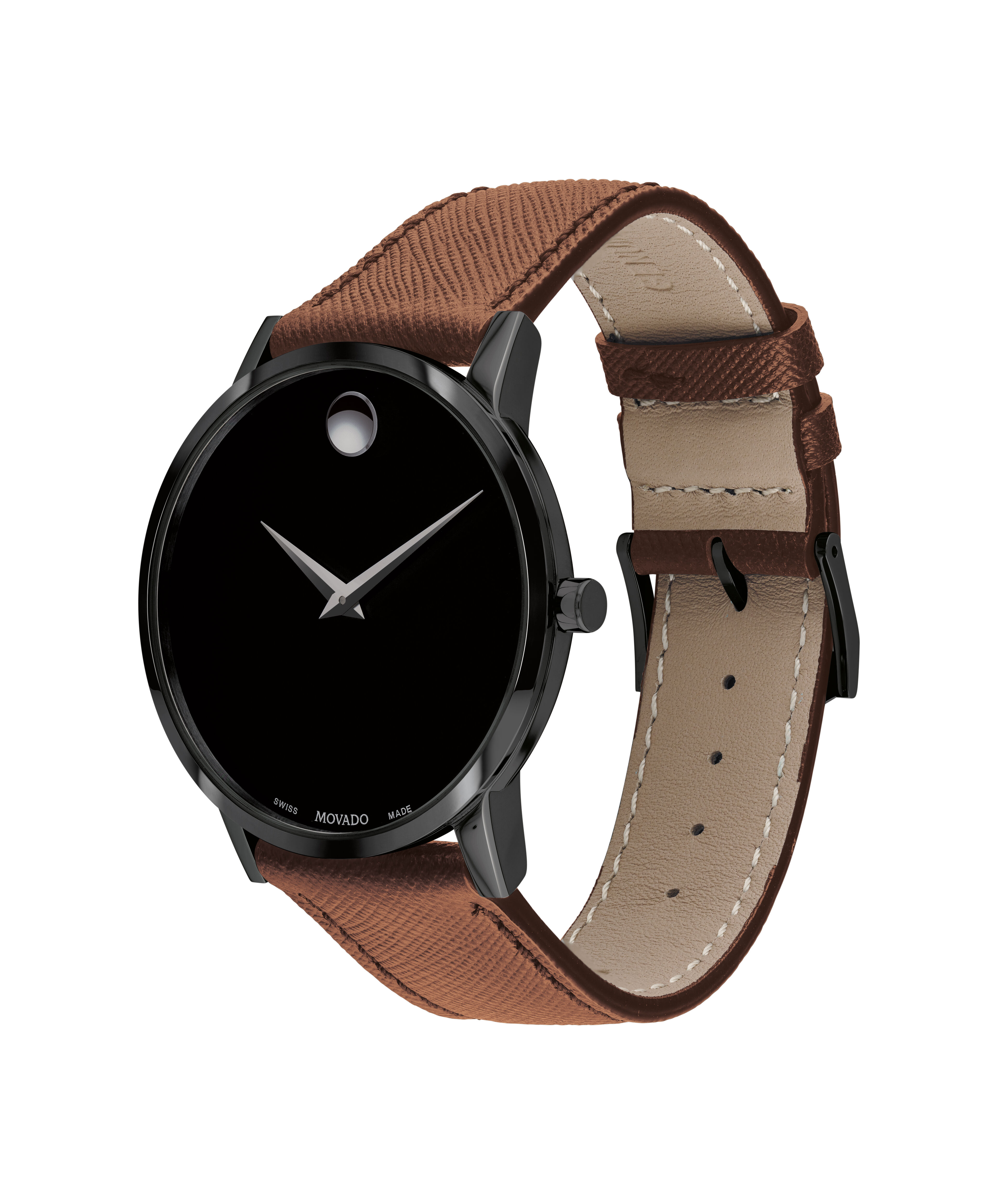 movado men's swiss museum classic black leather strap watch 40mm