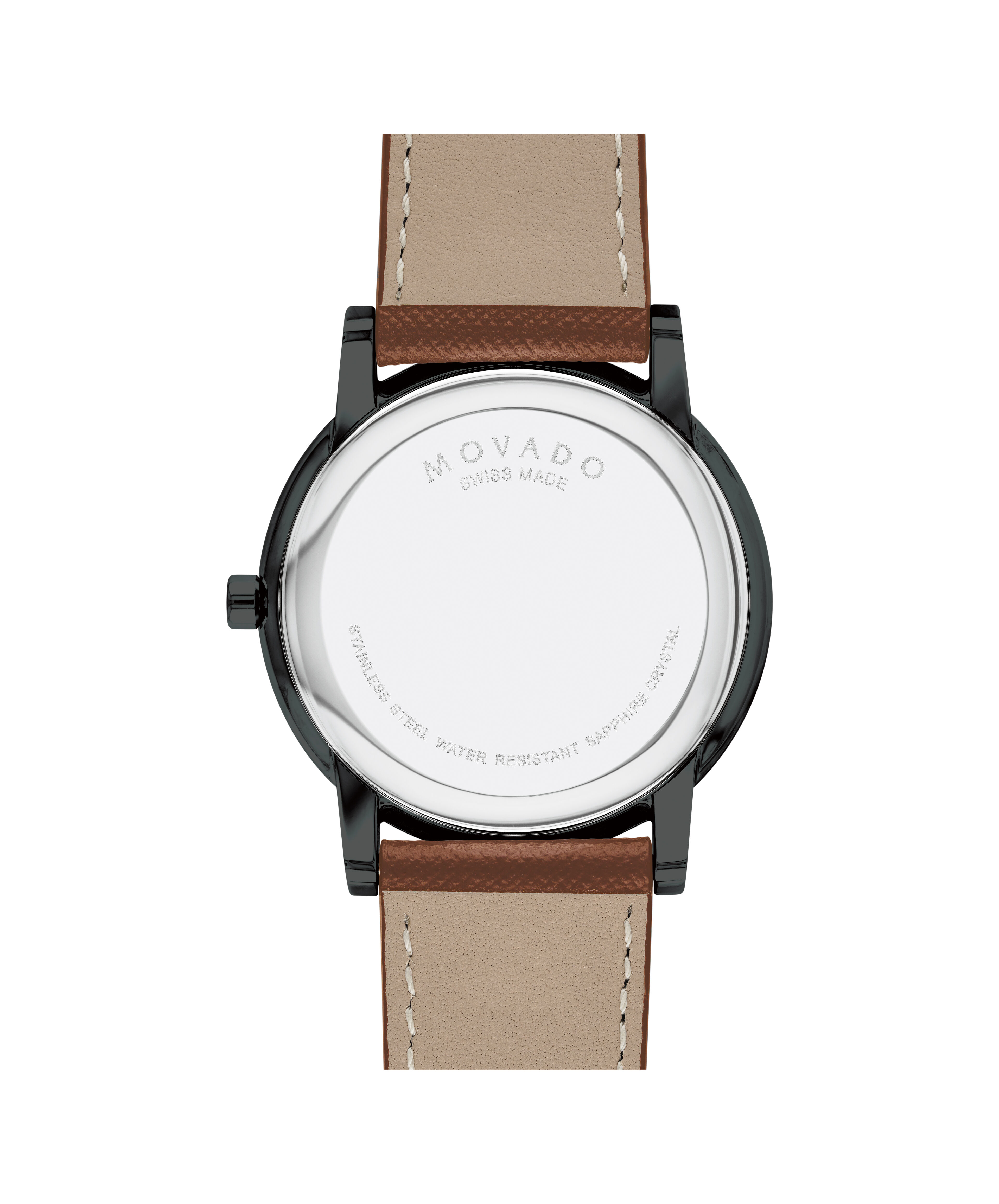 movado museum black dial black leather strap men's watch