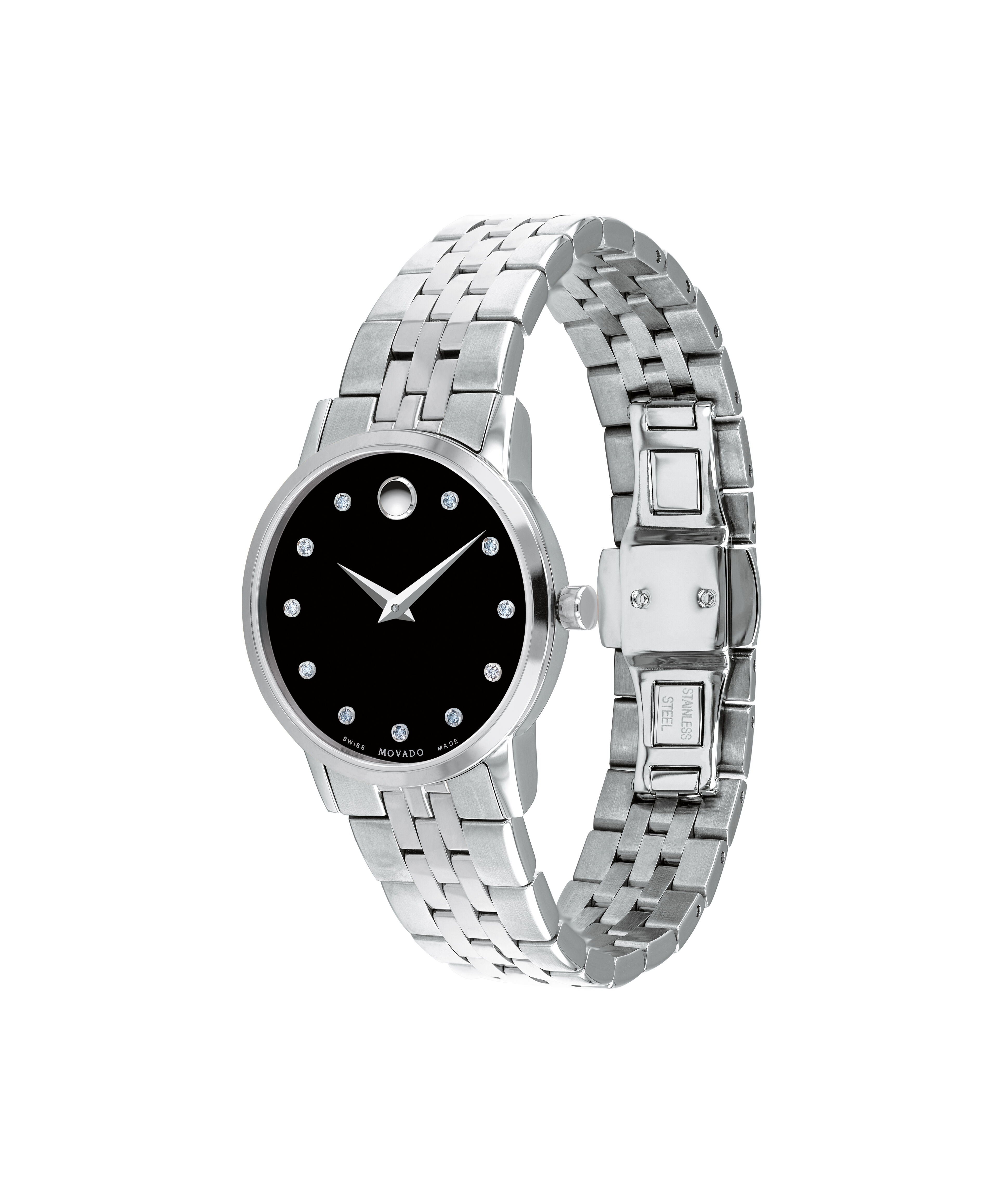 Movado Modern Classic Black Dial Stainless Steel Ladies Watch 0607101