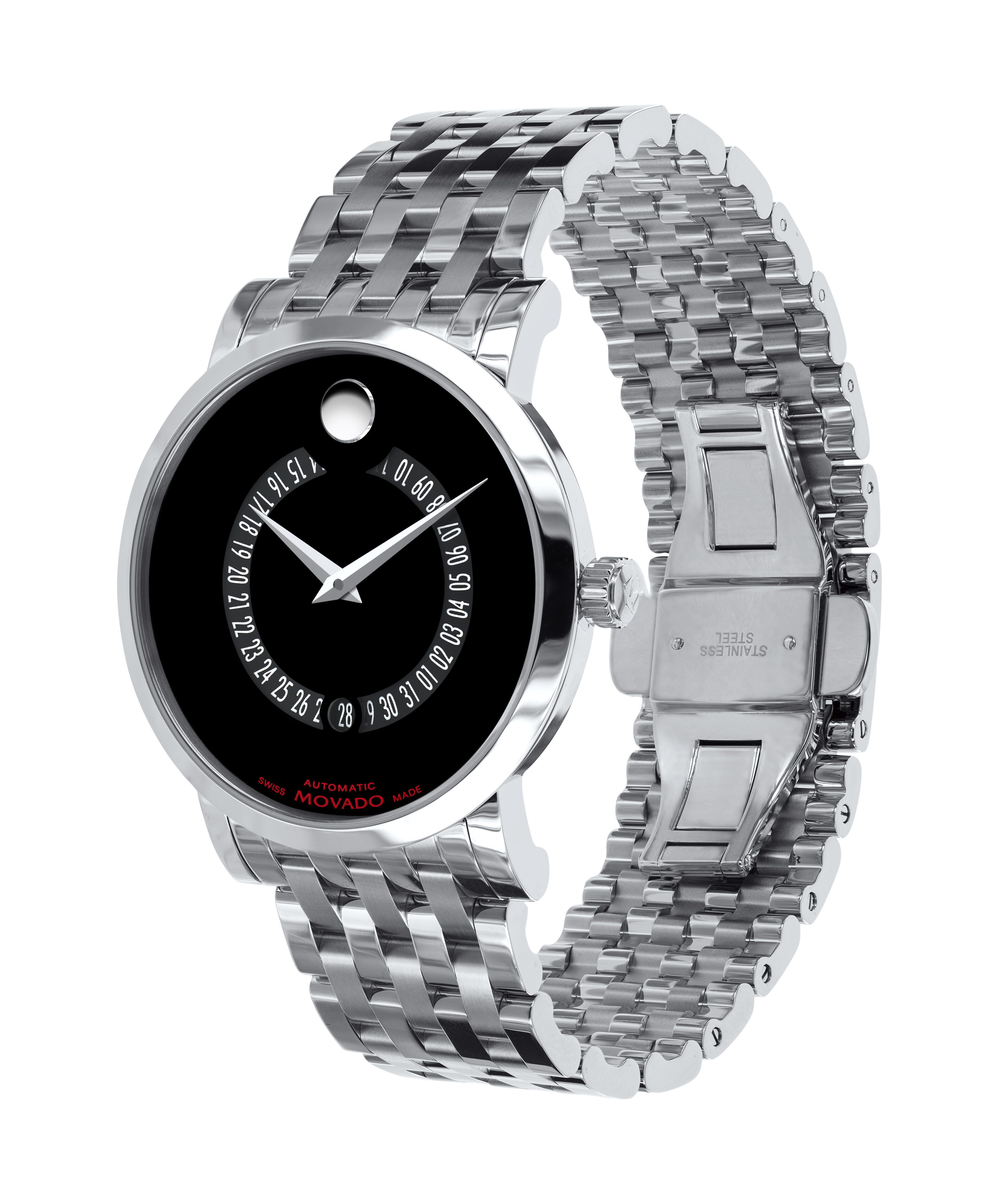 Movado Amorosa Ladies Diamond Watch - Silver Black Dial