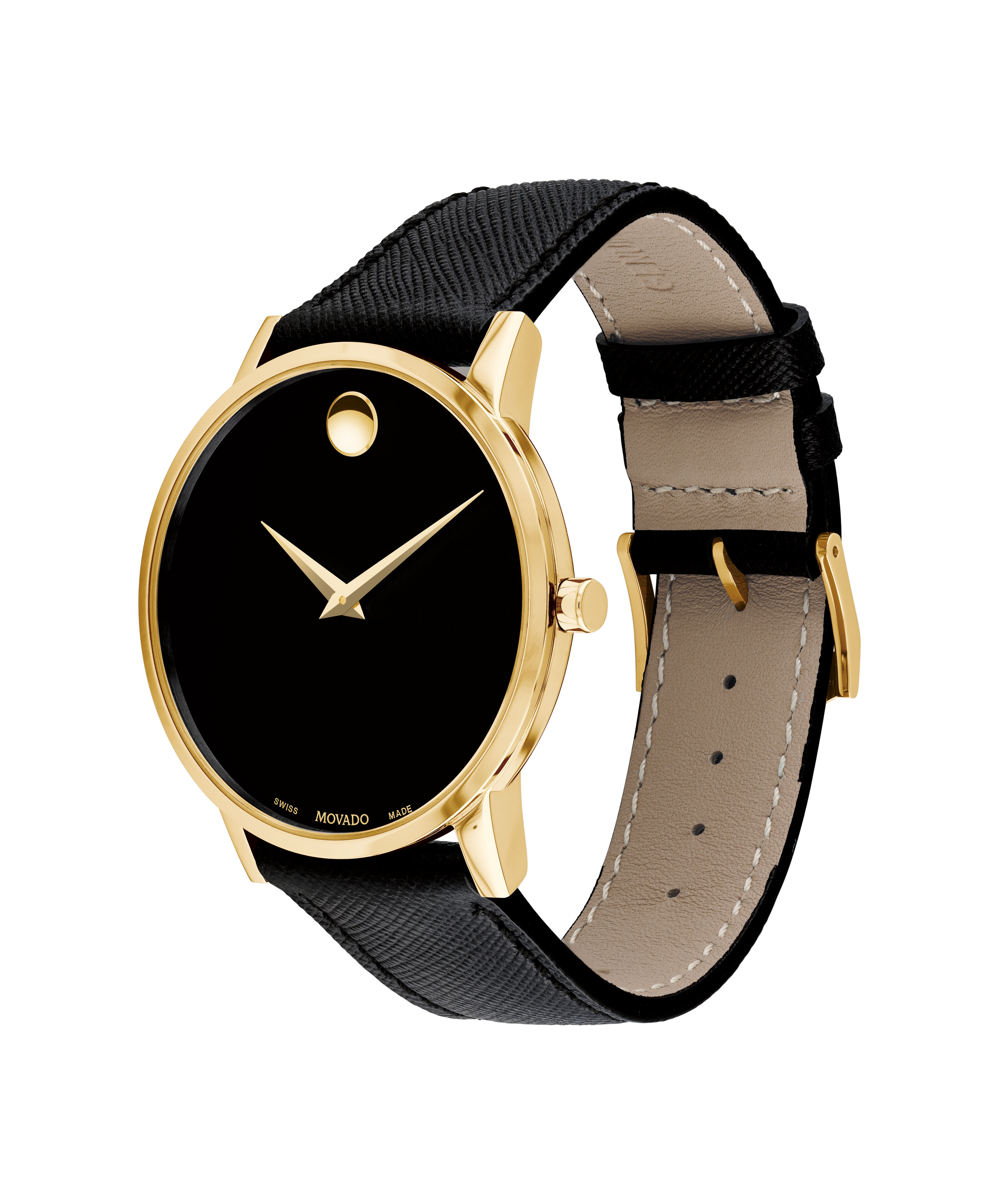movado men's swiss museum classic black leather strap watch 40mm